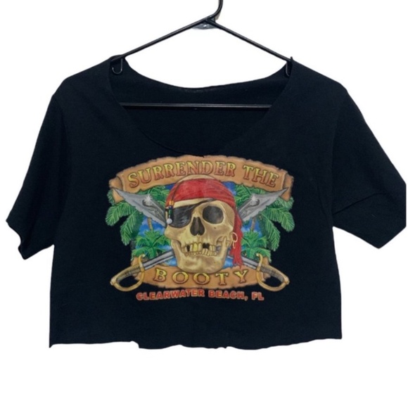 4/$20 Upcycled cropped sweat shirt graphic skull surrender the booty - Picture 1 of 5